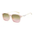 Chlanke quadratische Sonnenbrille für Damen mit modischen Farbverlaufsgläsern und Perlen. - Rosa Rahmen Braun-rosa Gläser