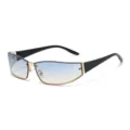 Trendy Y2K gradient sunglasses with metal accents, stylish streetwear eyewear for women. - Black Temples Blue Yellow Lens