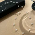 Invisible fishing line faux pearl choker necklace with extension chain for women chic jewelry. - 6mm Bead Style(NS3603)
