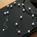 Invisible fishing line faux pearl choker necklace with silver extension chain for women. - 8mm Bead Style(NS3603)