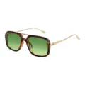 Retro square double bridge sunglasses with chic tortoiseshell frames and green gradient lenses. - Tortoise Frame Gradient Green Lens