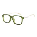 Grüne quadratische Damen Sonnenbrille mit elegantem Perlen Bügel Detail und filigranem Metallarm. - Transparenter Grüner Rahmen Klare Gläser