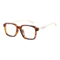 Modische quadratische Damen-Sonnenbrille mit Schildpatt-Rahmen und eleganten Perlen-Details. - Schildpatt-Rahmen Transparente Linsen