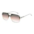 Retro square double-bridge sunglasses, gradient lens fashion eyewear in grey/silver finish. - Grey and Brown-White Frame with Grey-Pink Lenses