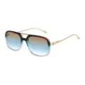 Retro square double bridge sunglasses for women, gradient lenses, stylish sun protection. - Brown and Blue-White Frame with Brown-Blue Lenses