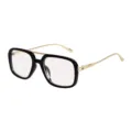 Retro square double bridge glasses, chic black and gold frame, stylish women's eyewear. - Black Frame Clear Lenses