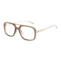 Retro square double bridge sunglasses for women, fashionable optical frame glasses variant. - Champagne Frame Clear Lens