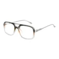 Retro square double bridge sunglasses for women, gradient frame UV protection fashion eyewear - Grey and Brown-White Frame with Clear Lenses