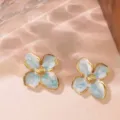 Orecchini a lobo con fiori smaltati blu stile retrò francese gioielli da donna - Celeste