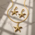 Set collana e orecchini a stella marina dorati, gioielli da spiaggia in acciaio al titanio. - Stella marina-3