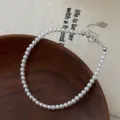 Pulsera Perlas Plata de Ley 925 Vintage Elegante Perlas Redondas Joyería Mujer Regalo - Plata 925 / 3mm / Oro blanco