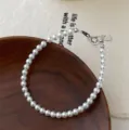 Elegante pulsera de perlas de plata S925 para mujer, joyería apilable de lujo ligero retrógrada. - Plata 925 / 4mm / Oro blanco