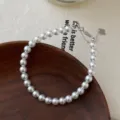 Elegante pulsera de perlas redondas plata S925 brillante para mujer joya versátil - Plata 925 / 5mm / Oro blanco