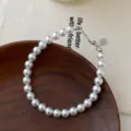 Pulsera de perlas de plata S925 vintage para mujer, joyería de cadena de perlas. - Plata 925 / 6mm / Oro blanco
