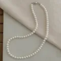 Elegante collar de perlas con cierre magnético, diseño clásico redondo para mujeres. - 6mm / Oro blanco
