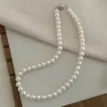 Elegant white round pearl necklace with silver magnetic clasp, fashionable short choker for women. - 8mm / White Gold