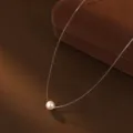 Collar de hilo de pesca invisible con perla colgante, cadena de clavícula elegante y muy versátil. - Estilo Perla Artificial (6mm) / Plateado