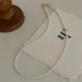 Elegant white pearl necklace with gold magnetic clasp, minimalist chic choker jewelry gift. - 3mm / Gold