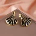 Orecchini a lobo ventaglio placcati oro goccia olio nera design di nicchia gioielli eleganti donna - Nero