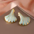 Eleganti orecchini a perno a ventaglio olio goccia placcati oro 18k design di nicchia - Blu
