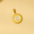 Collana con ciondolo lettera C rotonda placcata in oro 18k vintage con bordo in smalto bianco - Smalto bianco C