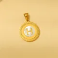 Grenzüberschreitender runder H-Initialen-Anhänger Halskette Vintage Modeschmuck Damen - Weiße Emaille H