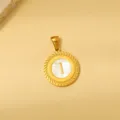 Goldener runder Kanten Anfangsbuchstabe I Anhänger Halskette Vintage Muschel Schmuck - Weiße Emaille I