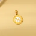 Goldener runder Buchstabe N Anhänger mit Vintage Seil Kante Design modischer Schmuck. - Emaille Weiß N