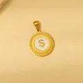 18k vergoldeter runder Buchstabe S Anhänger Vintage weisse Muschel Spitzen Halskette Damen - Weiße Emaille S