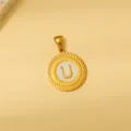 Goldene runde Buchstabe U Anhänger Halskette Vintage weißes Emaille Charm Schmuck Accessoire - Weiße Emaille U
