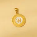 Retro 18k vergoldeter runder Anhänger mit gedrehter Kante und Buchstabe W für Damen und Herren - Weiße Emaille W