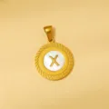 Goldfarbene runde Anfangsbuchstaben Anhänger Halskette mit weisse Muschel Einlage X - Weiße Emaille X