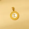 Vintage 18K vergoldete runde Spitzen-Buchstabe Z Anhänger Halskette, eleganter Schmuck. - Emaille Weiß Z