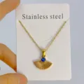 Collana con ciondolo in pietra blu a ventaglio in acciaio inossidabile dettaglio squisito - Blu zaffiro