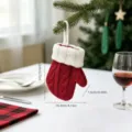 Weihnachten gestrickte Mini Handschuh Bestecktasche, festlicher rot-weisser Tischhalter Deko. - Rote Strickhandschuh-Anhänger / Besteckhalter