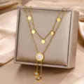 Elegante collana dorata a doppio strato con pendente conchiglia numeri romani gioiello moda donna. - Numeri Romani Dorati