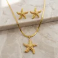 Set collana e orecchini a stella marina in acciaio dorato gioiello stile vacanza. - Stella Marina 2