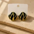 Orecchini geometrici nero e oro chic, gioielli di design di lusso da donna alla moda. - Quadrilatero nero