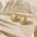 Orecchini di perle vintage francesi in acciaio inossidabile dorato, eleganti orecchini a perno. - Spirale-1