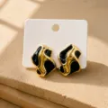 Orecchini geometrici irregolari placcati in oro nero, eleganti e moderni orecchini a lobo. - Forma di pietra nera
