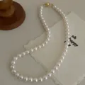 Elegant white pearl necklace with magnetic clasp for women fashion daily wear chic gift. - 8mm / Gold