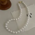 Elegant round pearl necklace with magnetic clasp, stylish beaded choker for women gift. - 10mm / Gold