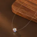 Invisible fishing line necklace with iridescent crystal cube pendant for women daily wear. - Square Crystal Style (8mm)