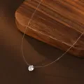 Solitaire fishing line choker necklace, minimalist S925 silver clear transparent chain for women. - Moissanite Style (1 Carat)