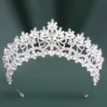 Detailed close-up shot of a sparkling silver crystal bridal tiara with elegant marquise rhinestones. - Thick Silver White Rhinestone