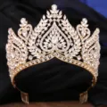 Gorgeous gold crystal bridal tiara, baroque rhinestone hair crown for wedding party dress. - KC Gold with White Rhinestones