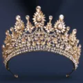Barock Gold Kristall Tiara Hochzeit Strass Krone Haar Zubehör Luxus Braut Kopfschmuck Detail - KC Gold mit weißen & champagnerfarbenen Strasssteinen