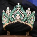 Luxurious baroque gold crown detail, sparkling green crystal tiara for bridal wedding accessories. - KC Gold-Plated with AB & Peacock Green Rhinestones