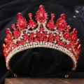Luxus rote Kristall Braut Tiara Barock Gold Krone Hochzeit Haarschmuck Strassstein - KC Gold Weißer Diamant + Großer Roter Diamant