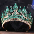 Elegante grüne Kristall Braut Tiara Barock Gold Krone Hochzeit Haarschmuck für Frauen - Gold Klares & Grünes Strass Modell